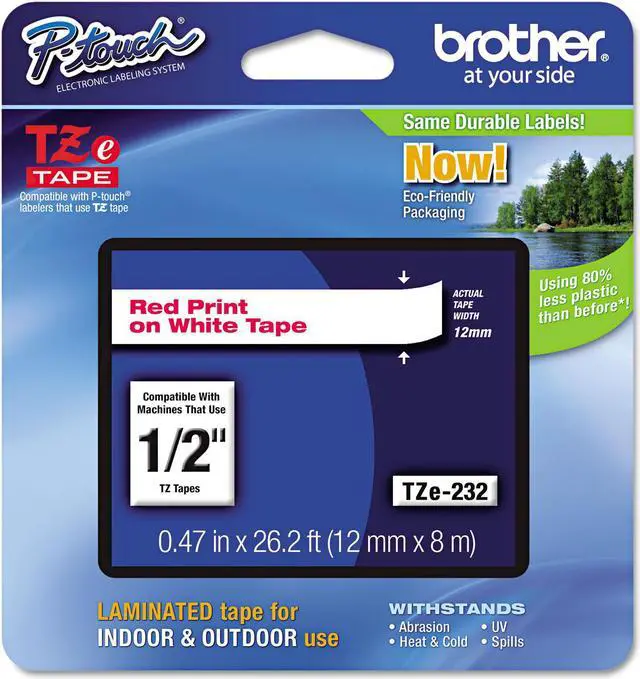 Alt view image 5 of 20 - Brother P-touch TZe Laminated Tape Cartridges - 1/2" Width x 26 1/5 ft Length - Rectangle - White - 1 / Each  BRTTZE232