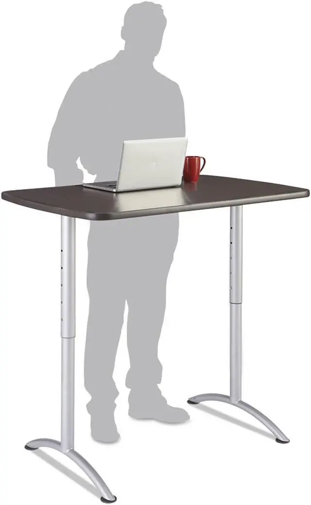 Alt view image 2 of 12 - Iceberg - 69305 - Iceberg Walnut Top Sit-to-Stand Table - Rectangle Top - Arch Base - 2 Legs - 48 Table Top Length x 30