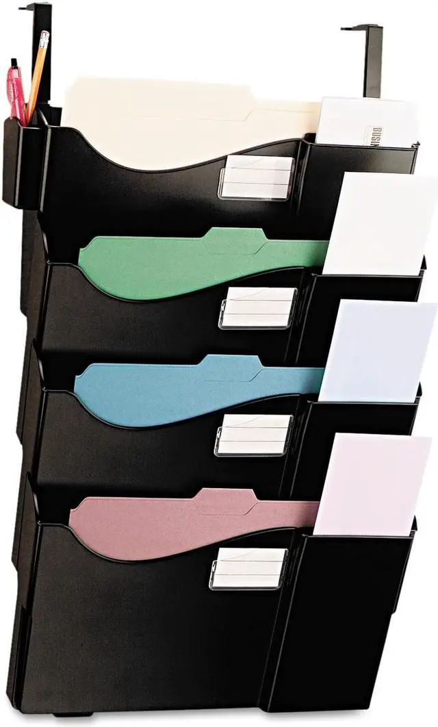 Alt view image 3 of 3 - Grande Central Filing System, Four Pocket, Wall Mount, Plastic, Black