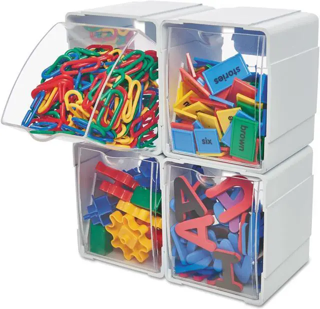 Alt view image 4 of 19 - deflecto Next Gen Interlocking Tilt Bin 4 3/4 x 5 1/4 x 5 5/8 White/Clear 421103