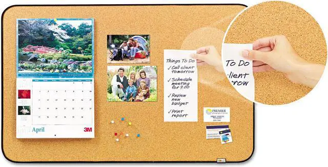 Main image of Sticky Cork Self-Stick Bulletin Board, 36 X 22, Natural, Black Frame