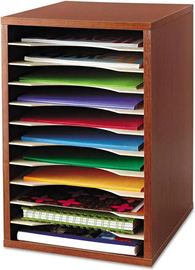 Alt view image 2 of 20 - Wood Desktop Literature Sorter, 11 Sections 10 5/8 X 11 7/8 X 16, Cherry
