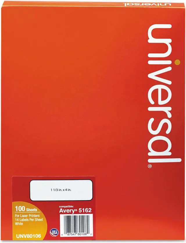 Main image of Laser Printer Permanent Labels, 1 1/3 X 4, White, 1400/box