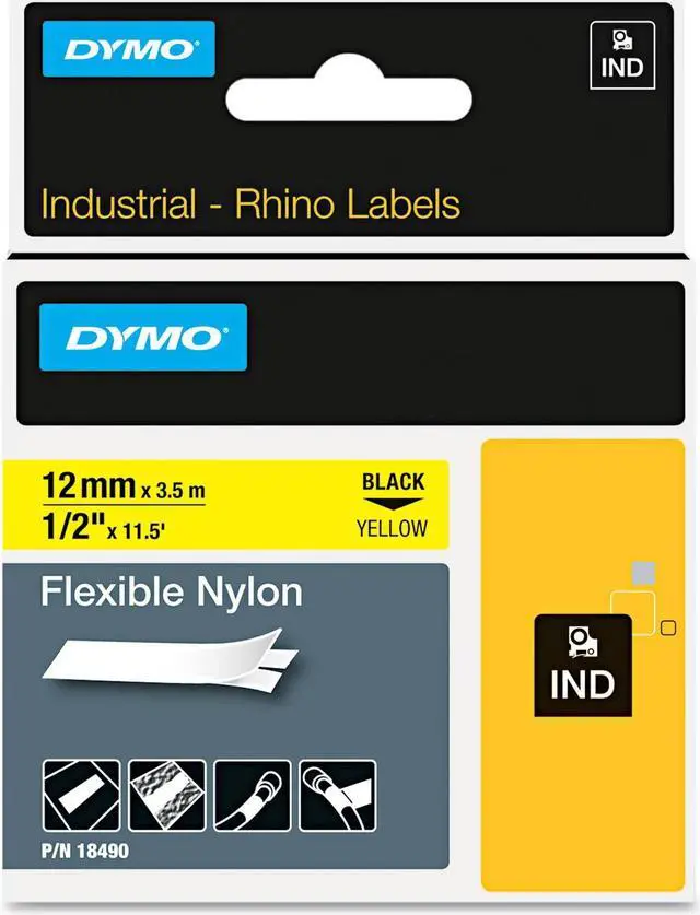 Main image of DYMO Rhino Flexible Nylon Industrial Label Tape Cassette, 1/2" x 11-1/2ft, Yellow