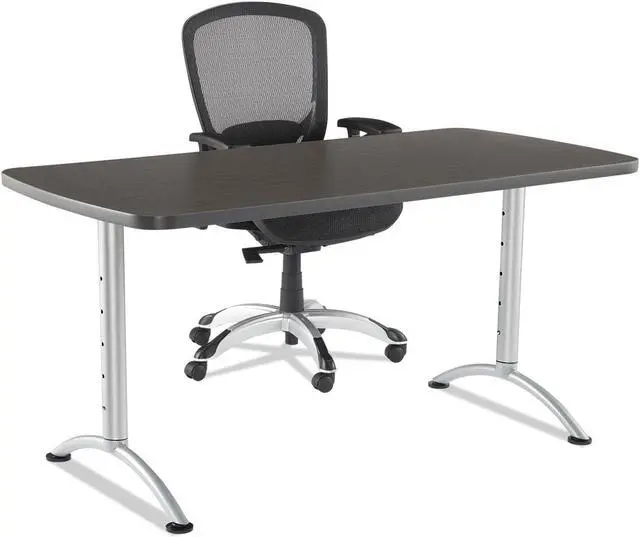 Alt view image 4 of 12 - Iceberg - 69305 - Iceberg Walnut Top Sit-to-Stand Table - Rectangle Top - Arch Base - 2 Legs - 48 Table Top Length x 30