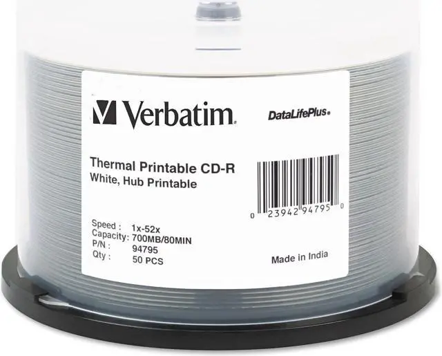 Alt view image 2 of 4 - Verbatim CD-R 700MB 52X DataLifePlus White Inkjet Printable, Hub Printable - 50pk Spindle