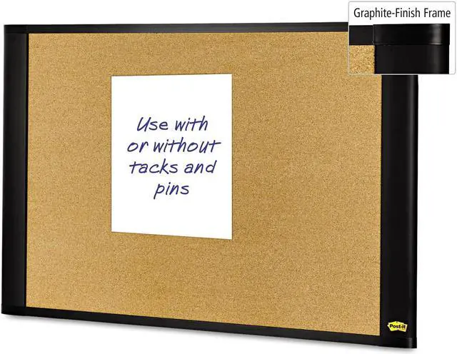 Alt view image 3 of 10 - Sticky Cork Self-Stick Bulletin Board, 36 X 22, Natural, Black Frame