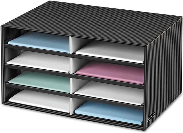 Main image of Decorative Sorter, 8 Letter Sections, 19 1/2 X 12 3/8 X 10 1/4, Bk/gy Pinstripe