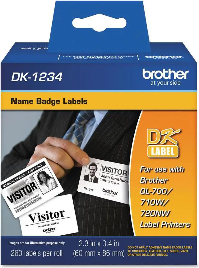Main image of Brother DK1234 Brother Name Badge Label - 2.36" Width x 3.39" Length - Rectangle - Direct Thermal - White - Paper - 260 Label