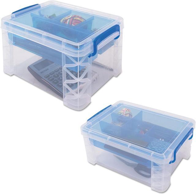 Advantus Super Stacker Divided Storage Box Clear w/Blue Tray/Handles 10.3 x  14.25x 6.5 37371