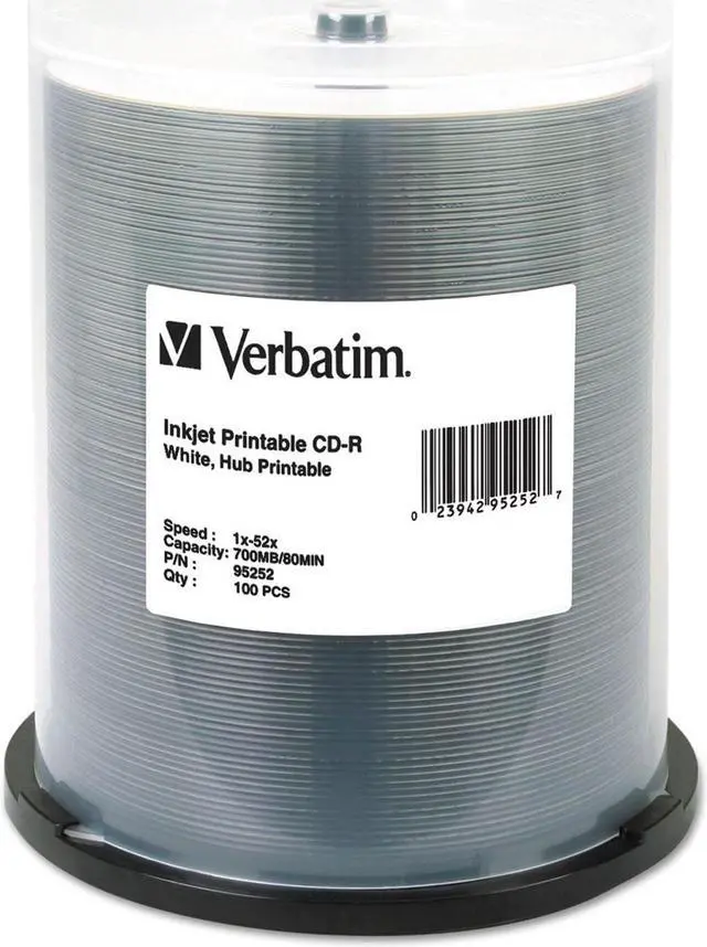 Alt view image 3 of 7 - Verbatim CD-R 700MB 52X White Inkjet Printable, Hub Printable - 100pk Spindle