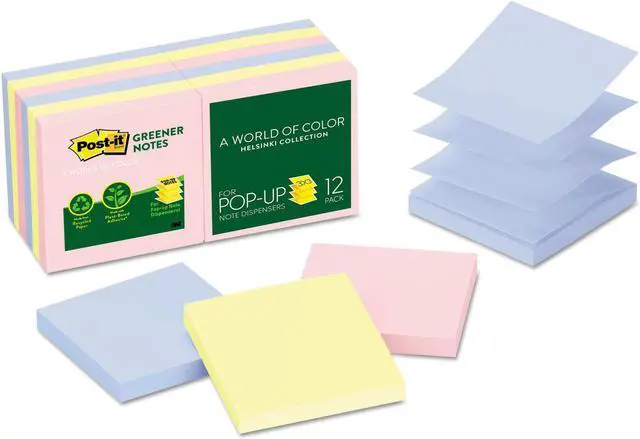 Alt view image 3 of 3 - Greener Pop-Up Notes, 3 X 3, Assorted Helsinki Colors, 100-Sheet, 6/pack