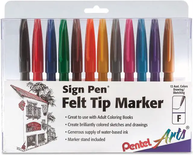 Alt view image 4 of 14 - Pentel Sign Pens Fiber Tip Bold Point 12/PK Assorted S52012