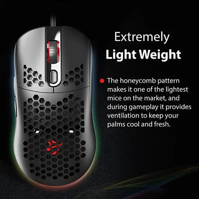 Alt view image 2 of 7 - Arozzi - Favo Ultra Lightweight Customizable RGB Gaming Mouse with Honeycomb Pattern, Pixart 3389 Sensor, and Omron 20M Switches - Black Grey