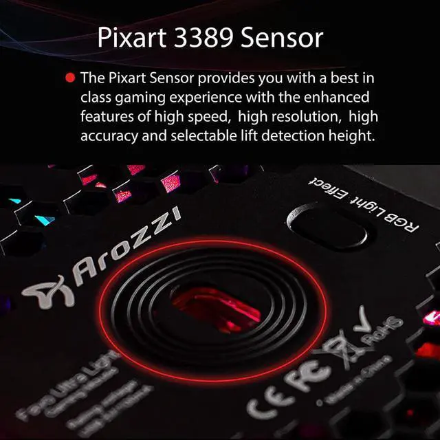 Alt view image 4 of 7 - Arozzi - Favo Ultra Lightweight Customizable RGB Gaming Mouse with Honeycomb Pattern, Pixart 3389 Sensor, and Omron 20M Switches - Black Grey