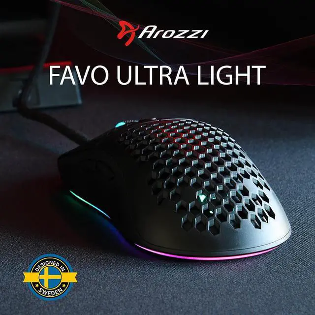 Alt view image 6 of 7 - Arozzi - Favo Ultra Lightweight Customizable RGB Gaming Mouse with Honeycomb Pattern, Pixart 3389 Sensor, and Omron 20M Switches - Black Grey