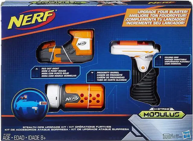 Alt view image 6 of 7 - Nerf Modulus Stealth Ops Upgrade Kit Red Dot Sight Pivot Grip Attachment Hasbro