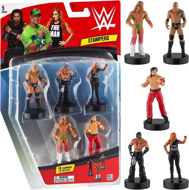 WWE Wrestler Stampers 5pk The Rock Mysterio Becky Lynch Ultimate