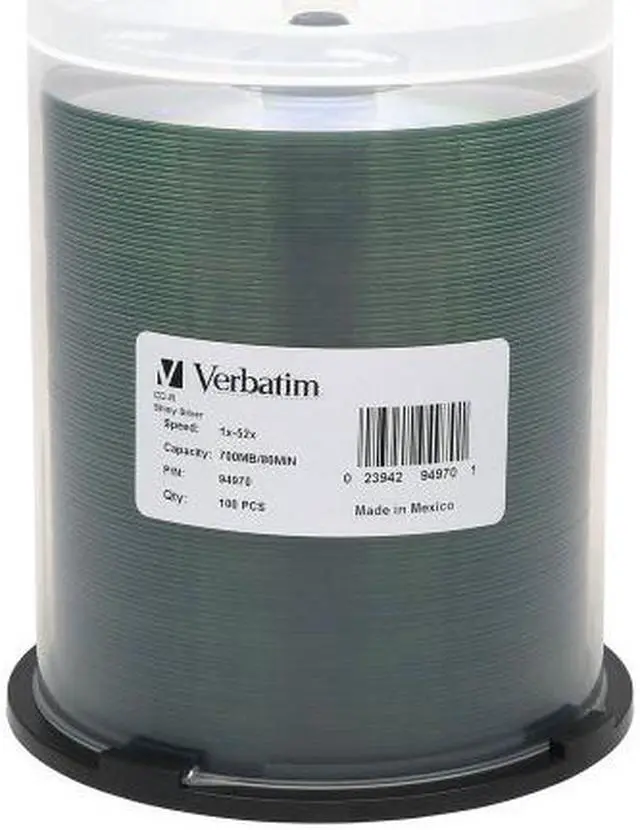 Main image of Verbatim VER94970s Verbatim 700MB 80MIN 52X Shiny Silver CD-R,100-Disc Spindle 94970