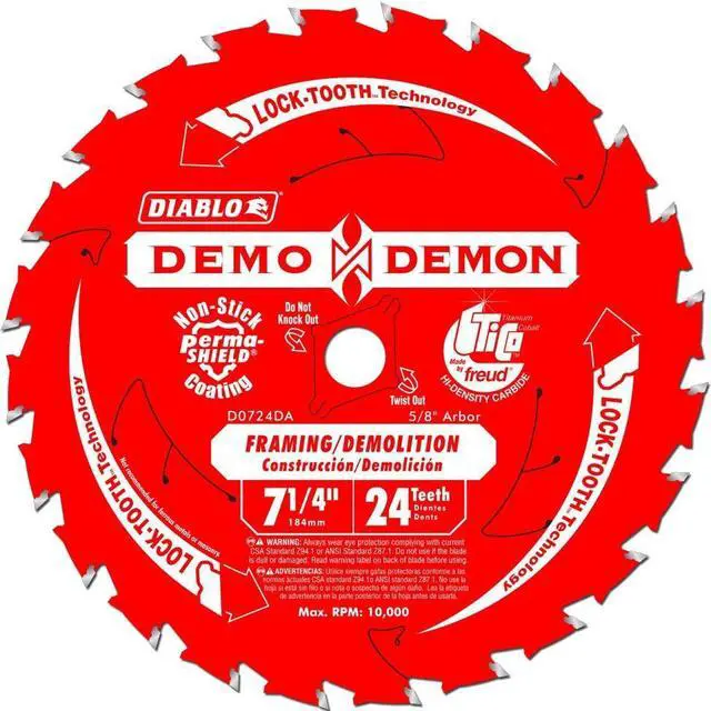 Alt view image 4 of 8 - Freud 7-.25in. 24T Diablo Demo Demon Framing & Demolition Saw Blade D0724DA