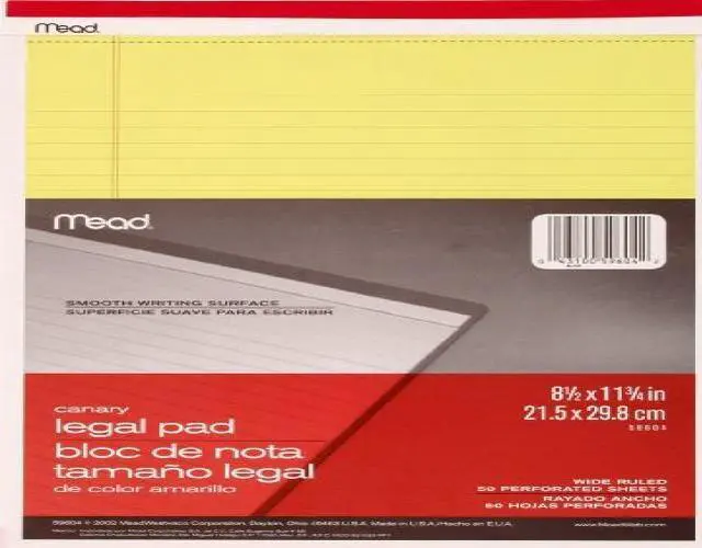 Main image of Mead Canary Legal Pad, 8.5 X 11.75 Inches, 50 Sheets (59604)