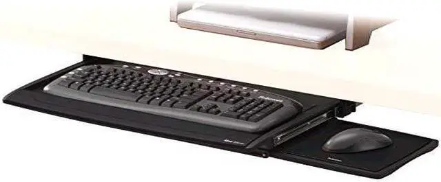 Alt view image 4 of 9 - Fellowes Deluxe Keyboard Drawer With Soft Touch Wrist Rest - 2.5-Inch  x 30.8-Inch  x 14-Inch  - Black, Silver