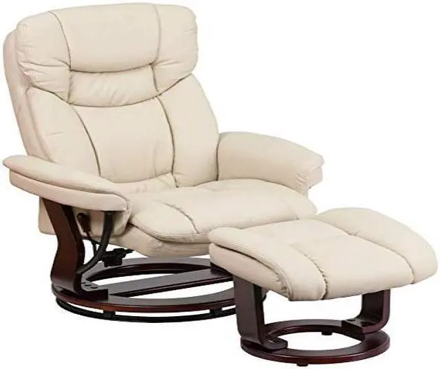 Alt view image 8 of 15 - Recliner Chair with Ottoman | Beige LeatherSoft Swivel Recliner Chair with Ottoman Footrest