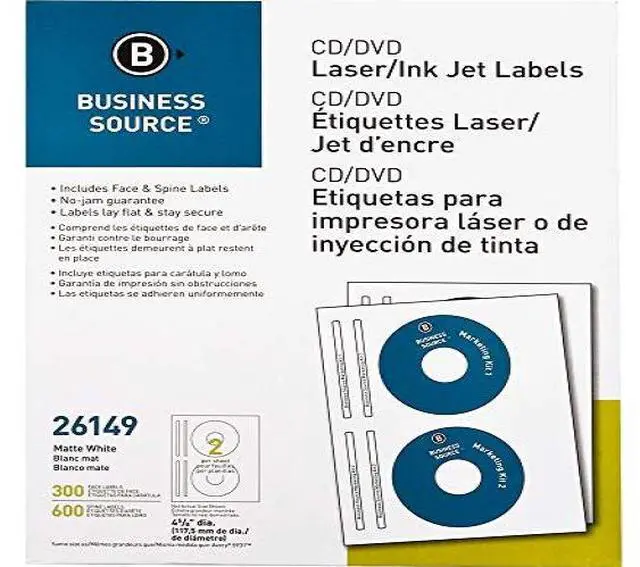 Alt view image 6 of 8 - Business Source CD/DVD Labels Laser/inkjet 300/PK White 26149