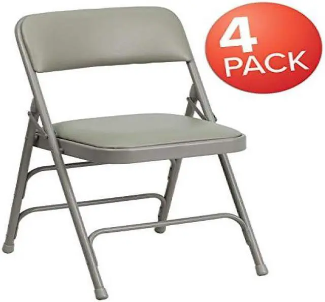 Alt view image 11 of 18 - 4 Pk. HERCULES Series Curved Triple Braced & Double Hinged Gray Vinyl Metal Folding Chair