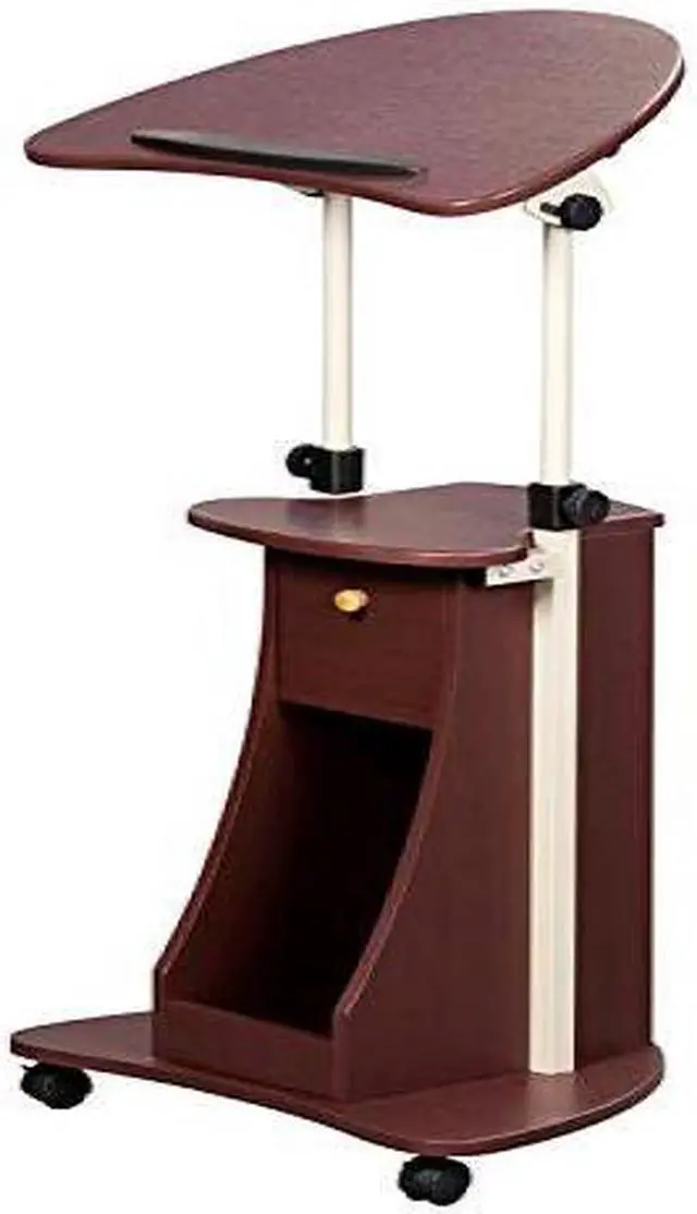 Alt view image 3 of 16 - Techni Mobili Sit-to-Stand Rolling Laptop Holder With Storage, Laptop Stand with Height Adjustable and Non Marking Caster Wheels, Chocolate