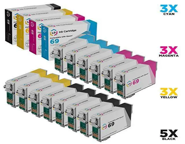Alt view image 2 of 2 - LD © Remanufactured Replacement for Epson T069 14-Set Ink Cartridges: 5 Black & 3 each of Cyan / Magenta / Yellow
