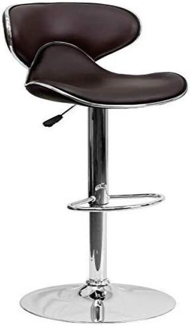 Alt view image 9 of 20 - Contemporary Cozy Mid-Back Brown Vinyl Adjustable Height Barstool with Chrome Base