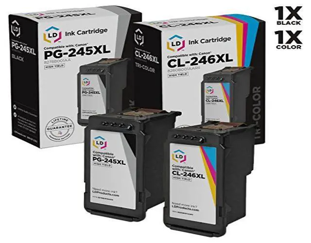 Alt view image 4 of 4 - LD © Remanufactured Replacements for Canon PG-245XL/CL-246XL 2PK HY Ink Cartridges: 1 8278B001AA Black, and 1 8280B001AA Color for PIXMA iP2820, MG2420, MG2520, MG2920, MG2922, MG2924, & MX492