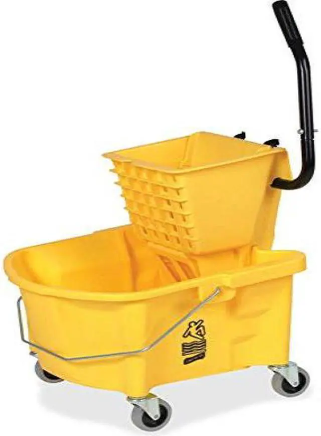 Alt view image 8 of 11 - Genuine Joe Mop Bucket Wringer Combo 3" Casters 26 qt. Yellow 60466