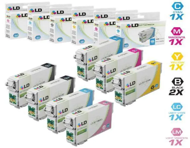 Alt view image 4 of 4 - LD Remanufactured Replacement for Epson T079 Set of 7 High Yield Ink Cartridges: 2 T079120, 1 T079220, 1 T079320, 1 T079420, 1 T079520, 1 T079620 for the Artisan 1430, and Stylus Photo 1400 Printers