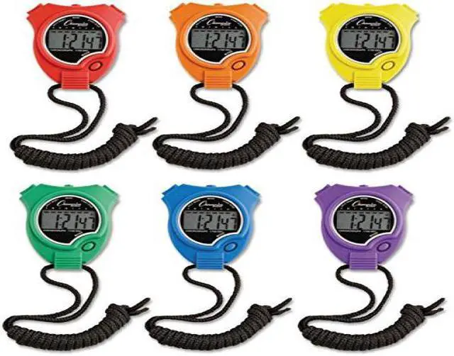 Alt view image 3 of 9 - Water-Resistant Stopwatches, 1/100 Second, Assorted Colors, 6/Set 910SET