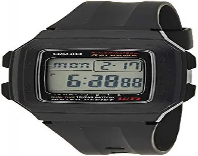 Alt view image 7 of 15 - Men's Casio Classic Digital All Black Watch F201WA-1A F201WA-1AV