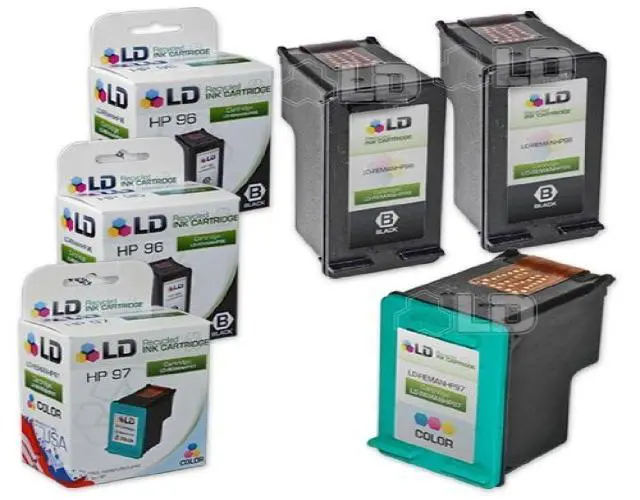 Alt view image 4 of 4 - LD © Remanufactured Replacement Ink Cartridges for Hewlett Packard (HP) C8767WN (HP 96) Black and C9363WN (HP 97) Color (2 Black and 1 Color)