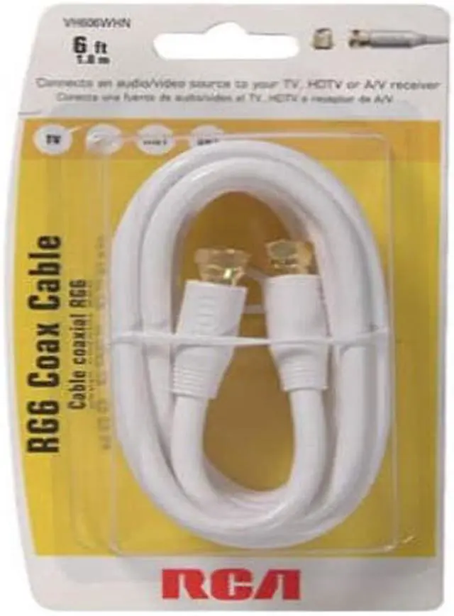 Alt view image 8 of 9 - RCA 6 Ft. White Digital RG6 Coaxial Cable VH606WHR