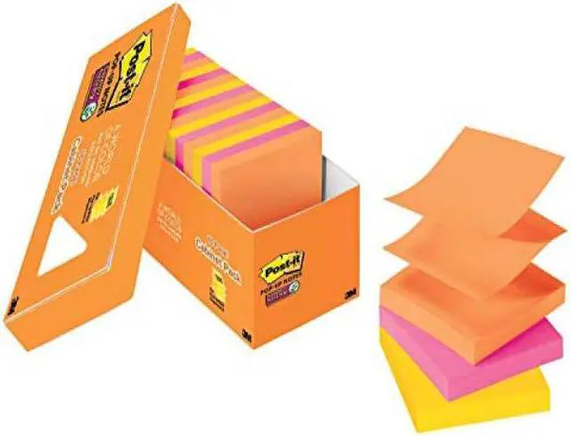 Alt view image 3 of 10 - Post-it Pop-up Super Sticky Notes, 3" x 3" Refill, Rio de Janeiro Colors, 90 Sheets/Pad, 8 pk.