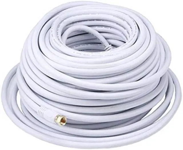 Alt view image 2 of 4 - Monoprice 100ft RG6 (18AWG) 75Ohm, Quad Shield, CL2 Coaxial Cable with F Type Connector - White