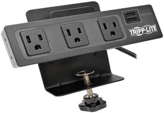 Alt view image 13 of 20 - Tripp Lite Protect It! 3-Outlet Surge Protector with Desk Clamp & 2 USB Ports