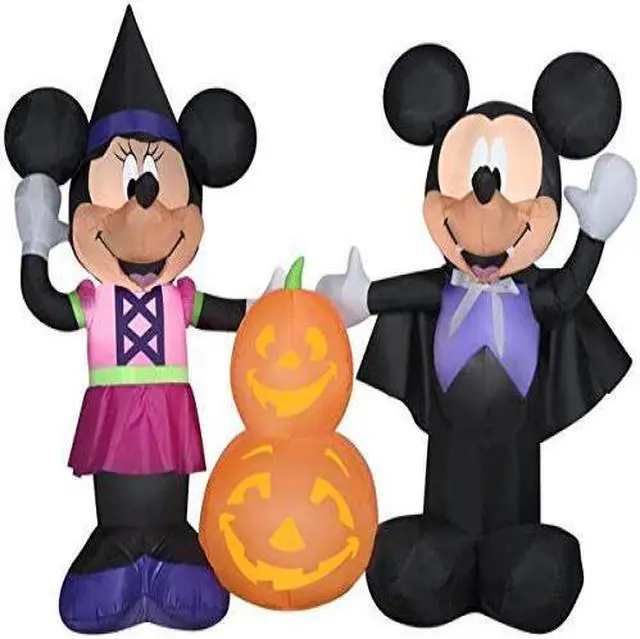 Main image of Gemmy 5.5' Wide Airblown Mickey and Minnie w/Pumpkins Disney Halloween Inflatable