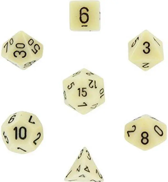Main image of Chessex CHX25400 Dice-Opaque Ivory/Black Set, Multicolor
