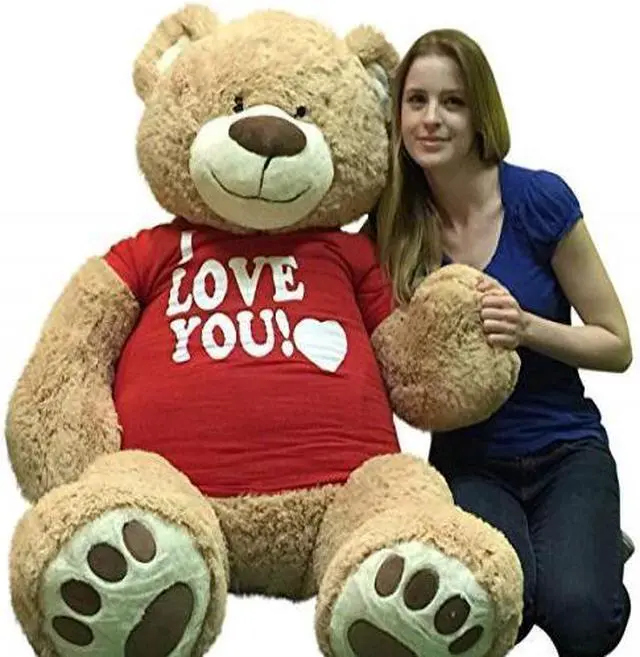 Alt view image 8 of 8 - I Love You Giant 5 Foot Teddy Bear Soft 60 Inch Wears I Love You T-shirt Weighs 16 Pounds