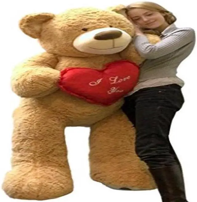 Alt view image 8 of 8 - I Love You Giant Teddy Bear 5 Foot Soft Tan 60 Inch, Holds Heart Pillow