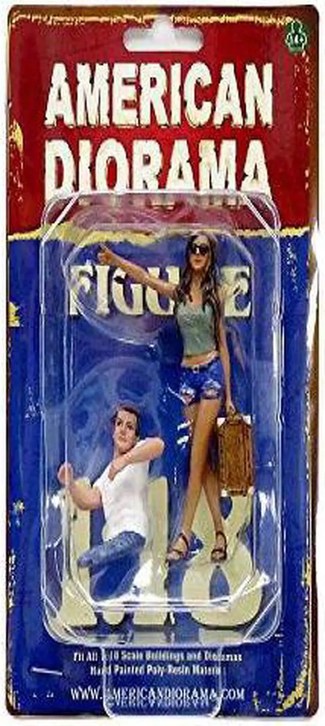 Alt view image 5 of 10 - Hitchhiker 2 piece Figurine Set (Green Shirt) for 1/18 Scale Model Cars by American Diorama