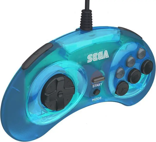 Alt view image 2 of 8 - Retro-Bit Official Sega Genesis 8-Button Arcade Pad - USB Port - Clear Blue - PC; Mac; Linux