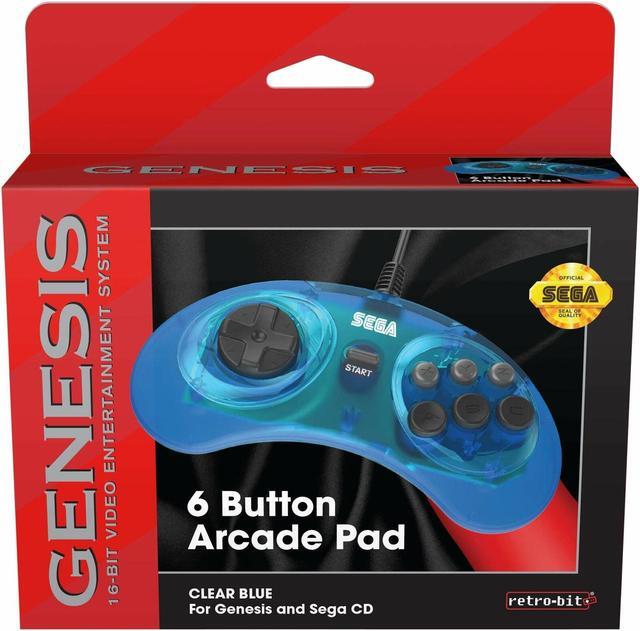 Alt view image 3 of 5 - Retro-Bit Official Sega Genesis Controller 6-Button Arcade Pad - Clear Blue