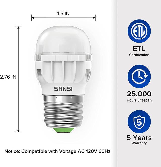 SANSI LED Refrigerator Light Bulb 45W Equivalent, Waterproof Frigidaire  Freezer LED Light Bulb, 5000K 450 Lumens, Non-dimmable, 4W Energy Saving  A11